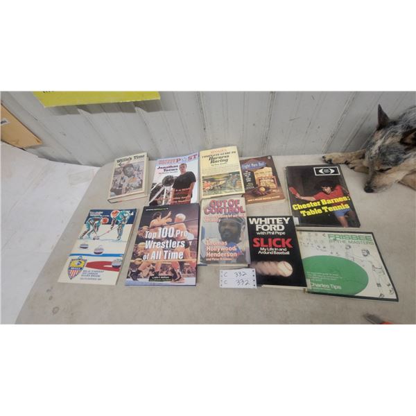 Sports and Entertainment Book Lot: Top 100 Pro Wrestlers, Whitey Ford Slick, Chester Barnes Table