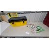 Image 1 : Yellow and Black Tool Box; 3 Packages 8 × 2-1/2” Deck Screws; 2 Packages Nails and Screws