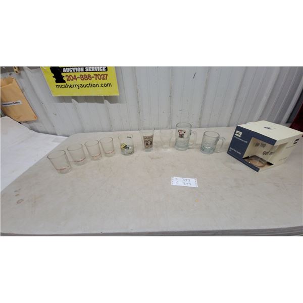 Assorted Drinking Glasses: Fort Garry, Coca-Cola, and A&W