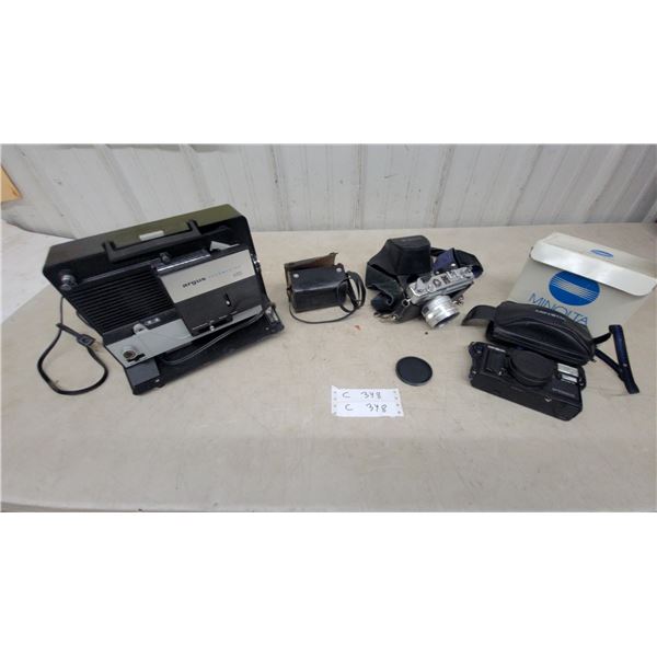 Argus Showmaster 482 Slide Projector, Yashica Camera, Minolta Package