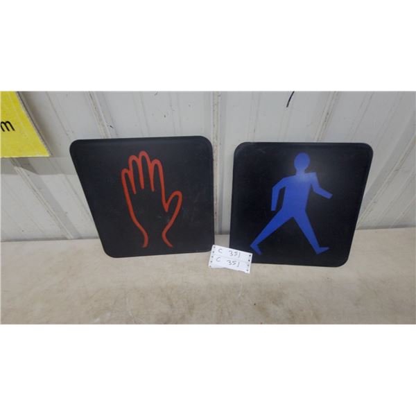 Pedestrian Traffic Signal Light lenses2 Black Square Panels, Red Hand and Blue Walking Man