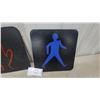 Image 2 : Pedestrian Traffic Signal Light lenses2 Black Square Panels, Red Hand and Blue Walking Man