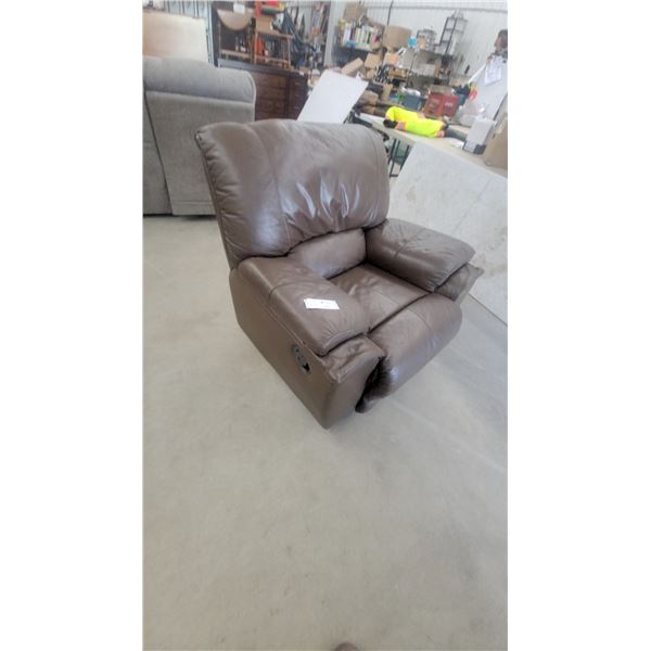 Brown Leather / Leather-Style Recliner Chair with Side Handle