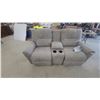 Image 1 : Light Gray Reclining Sofa with Center Console, 2 Cupholders, and 2 USB Ports 75” wide