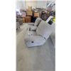 Image 2 : Light Gray Reclining Sofa with Center Console, 2 Cupholders, and 2 USB Ports 75” wide