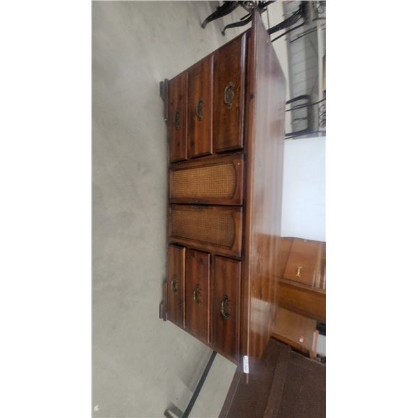 Vintage-Style Dresser with 6 Drawers, 2 Woven-Front Drawers, and Brass-Tone Hardware 29”×72”×22”