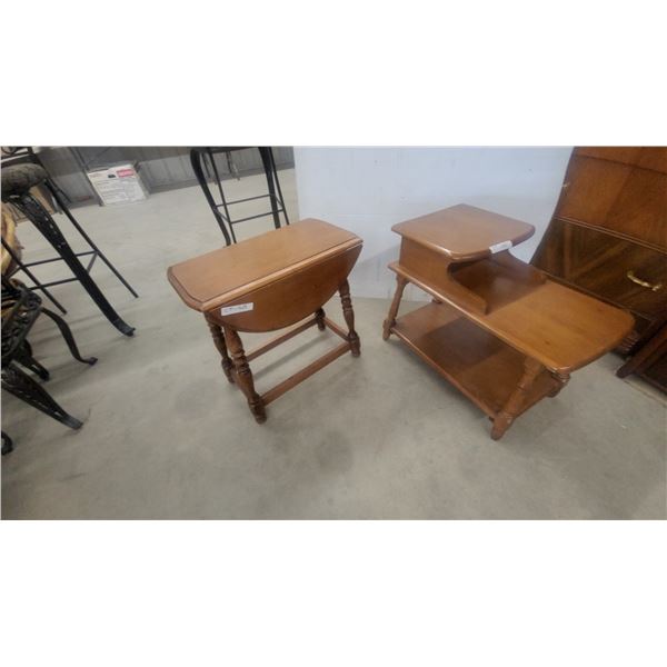 Pair of maple end tables one drop leaf