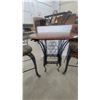 Image 2 : Wrought Iron and Wood Bar Table with Wine Rack and Two Upholstered Bar Stools