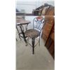 Image 6 : Wrought Iron and Wood Bar Table with Wine Rack and Two Upholstered Bar Stools