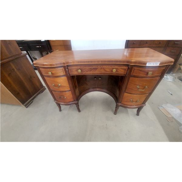Mahogany Bow Front Desk with Drawers and Cabinet Doors 30”×19”×48”