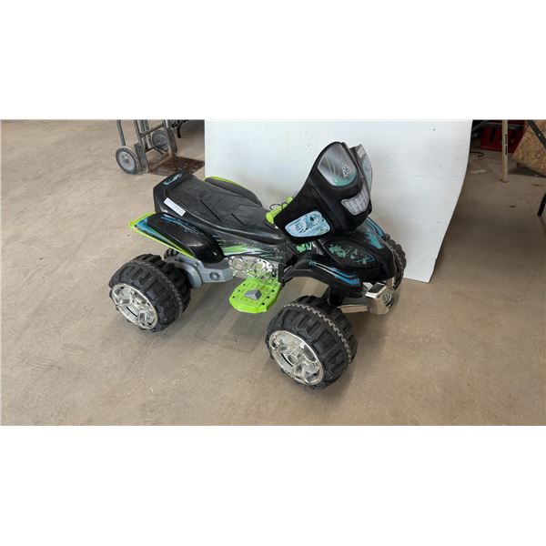 Power Wheels Black and Green ATV Ride-On Toy with Chrome Wheels and Footrests