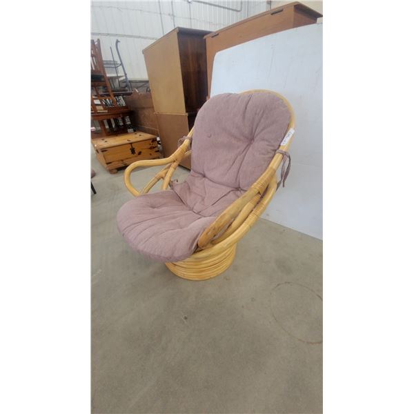 Rattan Swivel Chair with Mauve Cushion