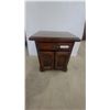 Image 1 : Dark Wood Nightstand with Drawer and Two Woven-Panel Doors 22”×20”×16”