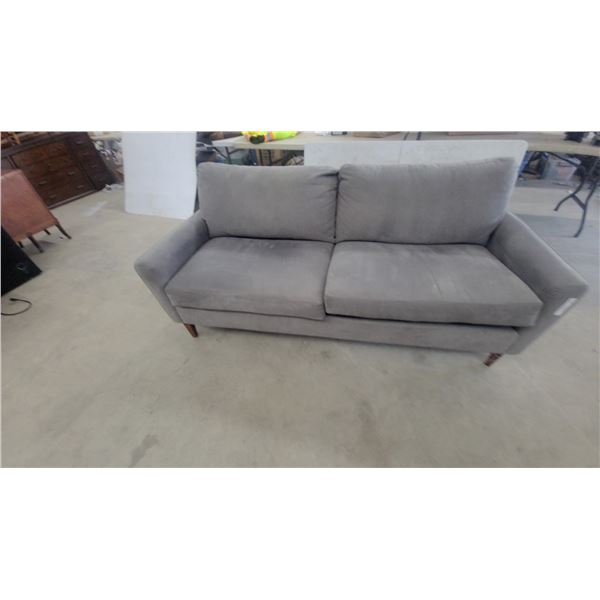 Gray Upholstered Sofa with Two Seat Cushions and Two Back Cushions 75” wide