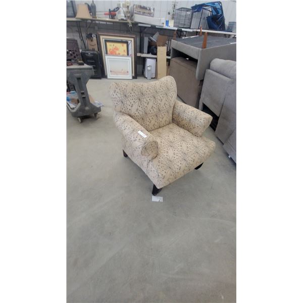 Upholstered Armchair with Dandelion-like Pattern and Black Legs