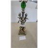 Image 2 : Ornate Metal and Green Glass Pedestal with Cherub Figures and Cut Glass Dish MCM