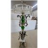 Image 3 : Ornate Metal and Green Glass Pedestal with Cherub Figures and Cut Glass Dish MCM