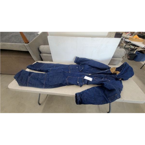 Blue Denim Insulated Hooded Coveralls, XL and Large