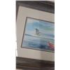 Image 3 : Framed Watercolor Painting of a Heron and Canoe, Signed 23”×16”