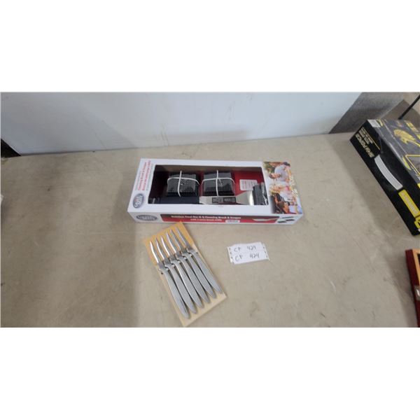 Grill Mate BBQ Cleaning Brush and Scraper and 6-Piece Steak Knives