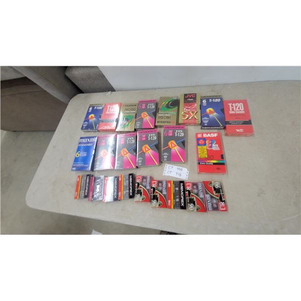 Large Lot of New Old Stock VHS and Audio Cassette Tapes: Maxell, Memorex, Fuji, JVC, BASF