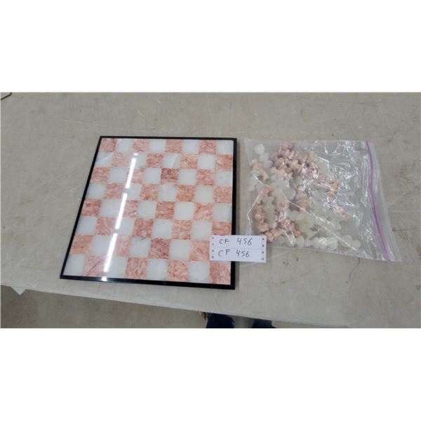 Marble Chess Board and Bag of Chess Pieces