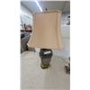 Image 4 : Two Table Lamps: One with Tan Shade and Ornate Base, One with Glass Shade and Floral Base