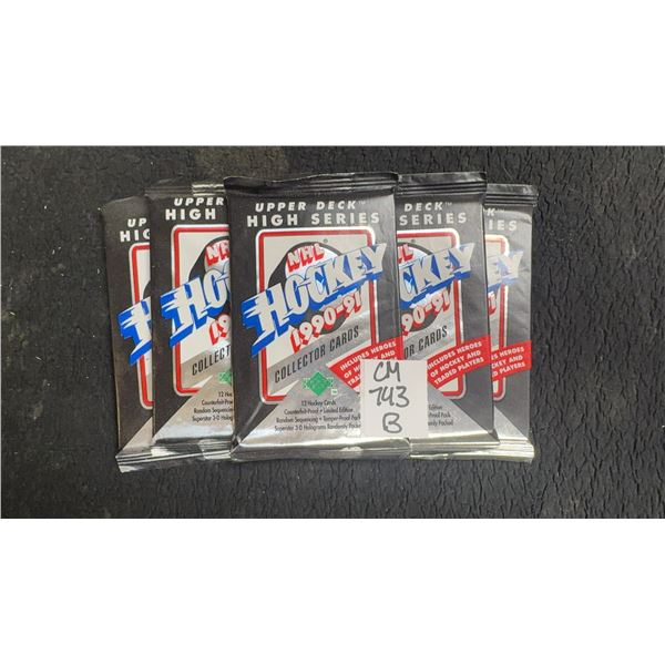 5 Sealed 1990-91 Upper Deck High Series Hockey Packs