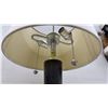 Image 3 : Pair of Modern Table Lamps with Dark Wood Bodies, Chrome Bands, and White Drum Shades, 26” High