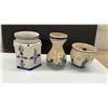 Image 4 : Delft Blue Dutch Ceramics, Windmill Vases, Clog Ashtray, Cups, 8 Pieces