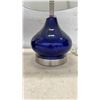 Image 2 : Two Cobalt Blue Glass Teardrop Table Lamps with White Drum Shades, 17” Tall
