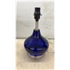 Image 3 : Two Cobalt Blue Glass Teardrop Table Lamps with White Drum Shades, 17” Tall