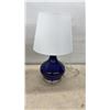 Image 4 : Two Cobalt Blue Glass Teardrop Table Lamps with White Drum Shades, 17” Tall