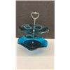 Image 2 : Mid-Century Italian Red Crackle 5-Section Lazy Susan Chip and Teal Glass 2-Tier Serving Stand