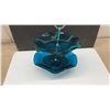 Image 4 : Mid-Century Italian Red Crackle 5-Section Lazy Susan Chip and Teal Glass 2-Tier Serving Stand