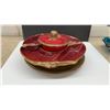 Image 5 : Mid-Century Italian Red Crackle 5-Section Lazy Susan Chip and Teal Glass 2-Tier Serving Stand