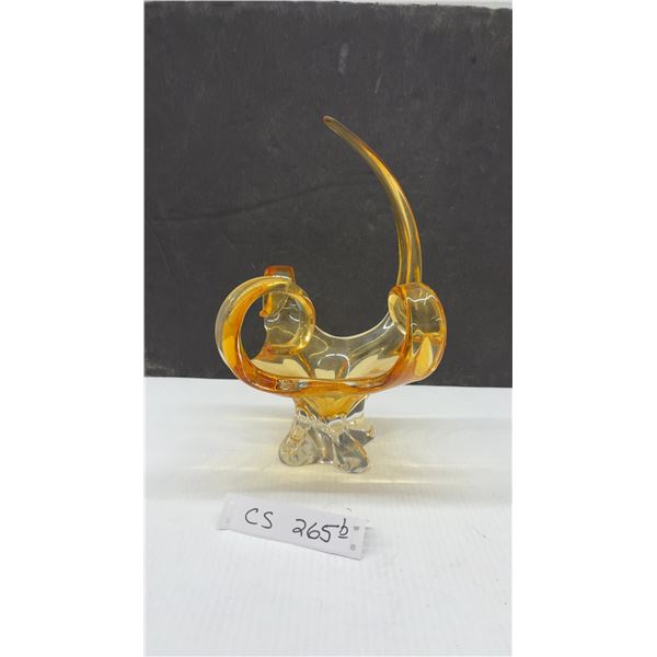Chalet Amber Art Glass Sculptural Basket Centerpiece, 12” High