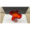 Image 6 : Two Art Glass Vases, Red Ruffled Rim With Lobed Clear Base and Green Mottled Pedestal, Tallest 11”