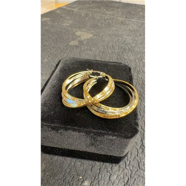 Platinum and 14K Gold Plated 34.0mm Triple Twisted Hoop Earrings