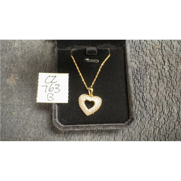 18K Gold Plated 25.0mm Simulated Diamond Heart Cluster Necklace - 18” Long