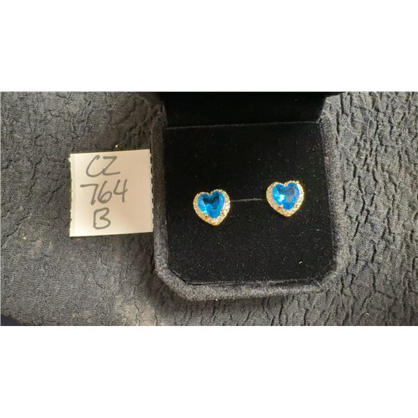 Platinum Plated 1.0 Carat Each Heart Cut Blue Simulated Diamond Stud Earrings