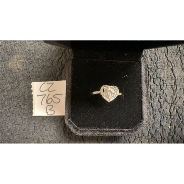 925S 1.0ct Simulated Diamond Heart Halo Ring, Size 7, White Gold Overlay