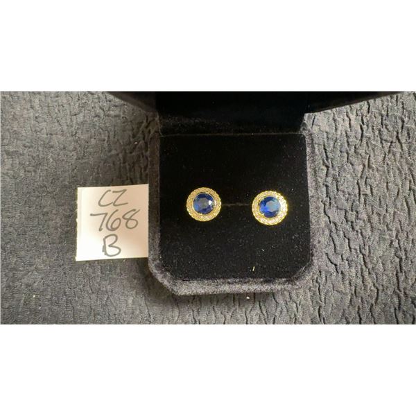 14K Gold Plated 0.8ct Each Lab-Created Blue Sapphire Halo Stud Earrings
