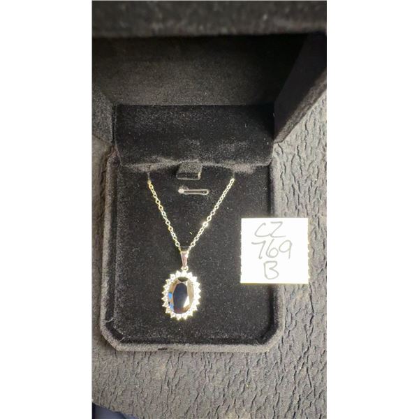 Platinum Plated 5.0ct Oval Cut Black Simulated Diamond Halo Necklace, 16”-18” Long