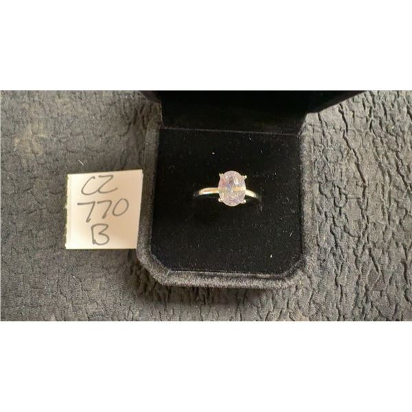 925S 3.0ct Oval Cut Simulated Diamond Solitaire Ring, Size 7, Sterling Silver with White Gold