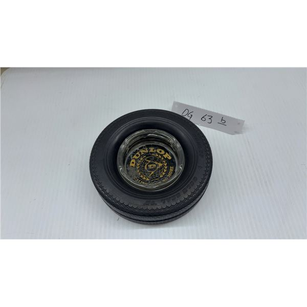 Vintage Dunlop Gold Seal Twin Belt Tire Advertising Ashtray with Dunlop Glass Insert