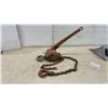 Image 4 : Vintage Lever Chain Hoist Come-Along With Chain and Hooks and Pair of Galvanized Wheel Chocks