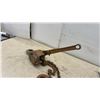 Image 6 : Vintage Lever Chain Hoist Come-Along With Chain and Hooks and Pair of Galvanized Wheel Chocks