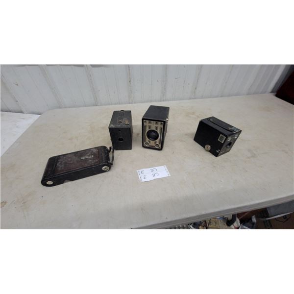 Vintage Kodak and Other Box Cameras Lot: Kodak Brownie, Kodak J-37, and folding