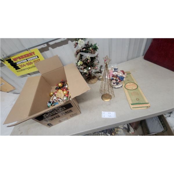 Christmas Decorations: Tabletop Tree, Box of Ornaments, Wire Tree Topper, Angel, and More some